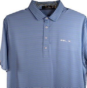 RLX Ralph Lauren Polo Shirt Mens XL Blue Striped Golf Wicking Performance Logo